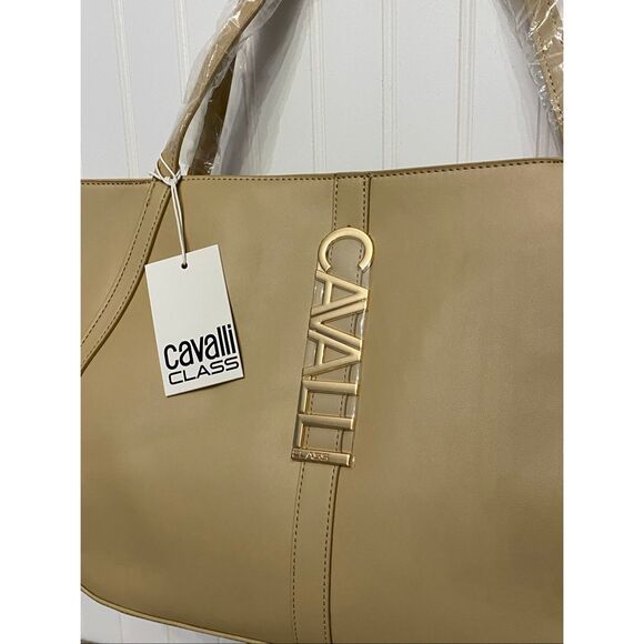 Cavalli Class Sandra Tan Almond Shopper Tote Bag Purse - Picture 3 of 9
